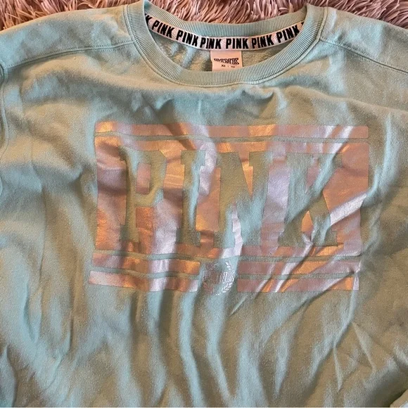 Victorias Secret PINK Blue Holographic Crewneck Hoodie - Picture 5 of 7